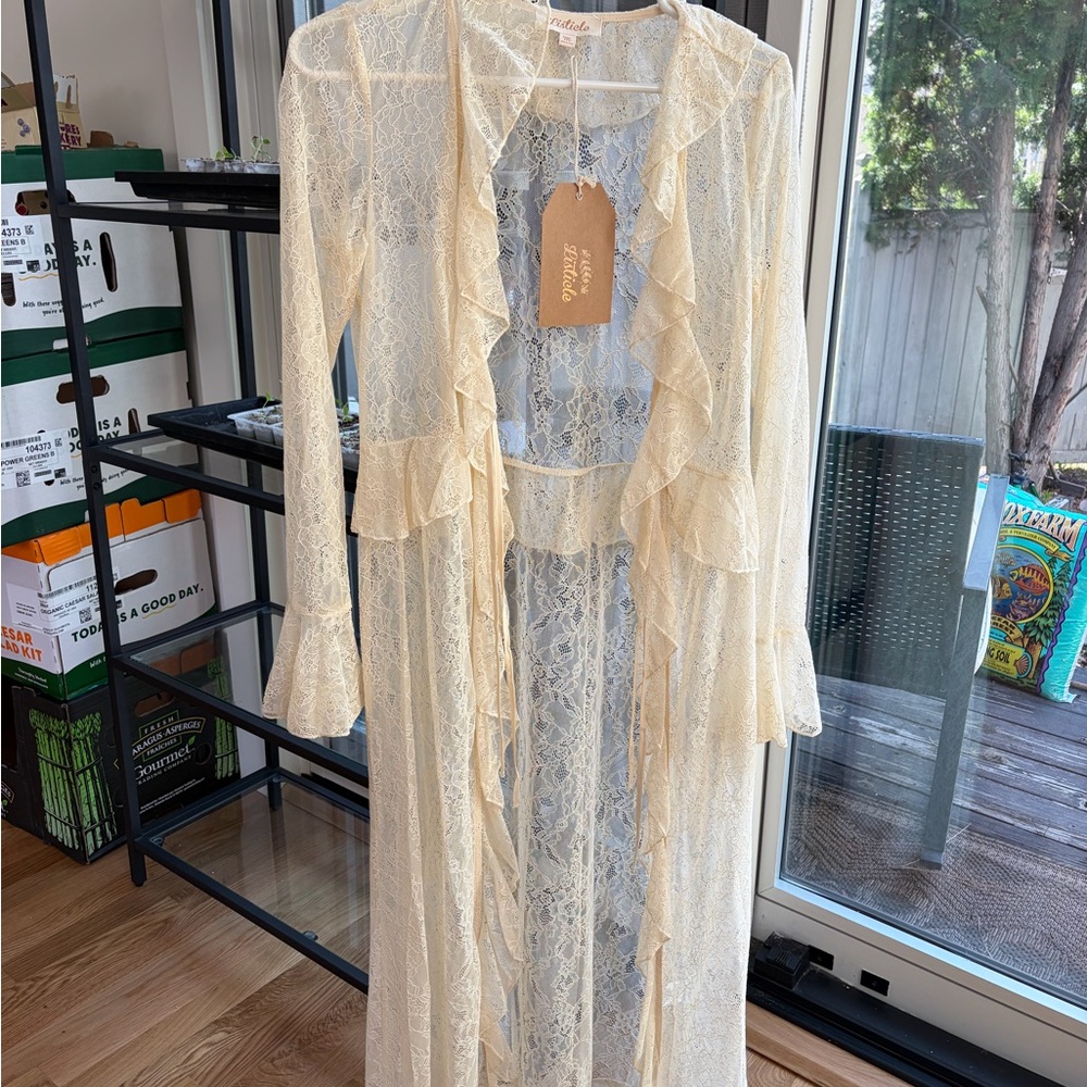 Listicle Sheer Lace Duster - Cream